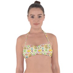 Paisley Print Yellow Halter Bandeau Bikini Top by designsbymallika