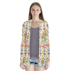 Paisley Print Yellow Drape Collar Cardigan