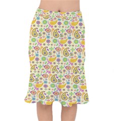 Paisley Print Yellow Short Mermaid Skirt by designsbymallika