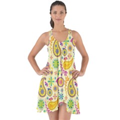 Paisley Print Yellow Show Some Back Chiffon Dress by designsbymallika