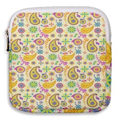 Paisley Print Yellow Mini Square Pouch by designsbymallika