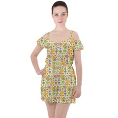 Paisley Print Yellow Ruffle Cut Out Chiffon Playsuit by designsbymallika