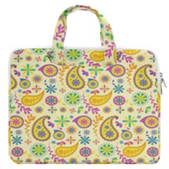 Paisley Print Yellow Macbook Pro Double Pocket Laptop Bag by designsbymallika