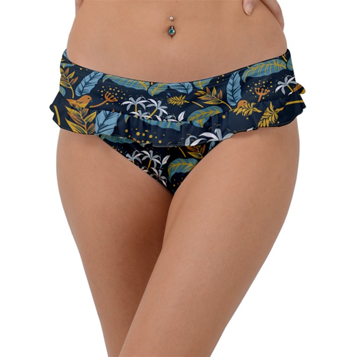 Tropical Bird Pattern Frill Bikini Bottom