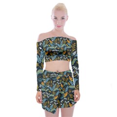 Tropical Bird Pattern Off Shoulder Top With Mini Skirt Set by designsbymallika