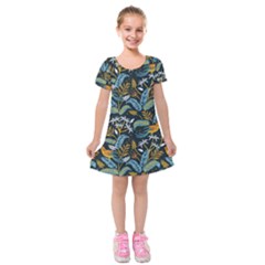 Tropical Bird Pattern Kids  Short Sleeve Velvet Dress by designsbymallika