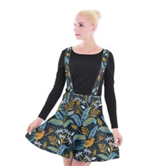 Tropical Bird Pattern Suspender Skater Skirt by designsbymallika