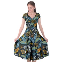 Tropical Bird Pattern Cap Sleeve Wrap Front Dress by designsbymallika