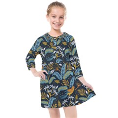 Tropical Bird Pattern Kids  Quarter Sleeve Shirt Dress by designsbymallika