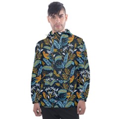 Tropical Bird Pattern Men s Front Pocket Pullover Windbreaker by designsbymallika