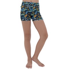 Tropical Bird Pattern Kids  Lightweight Velour Yoga Shorts by designsbymallika