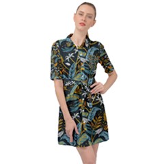 Tropical Bird Pattern Belted Shirt Dress by designsbymallika