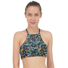 Tropical Bird Pattern Racer Front Bikini Top by designsbymallika