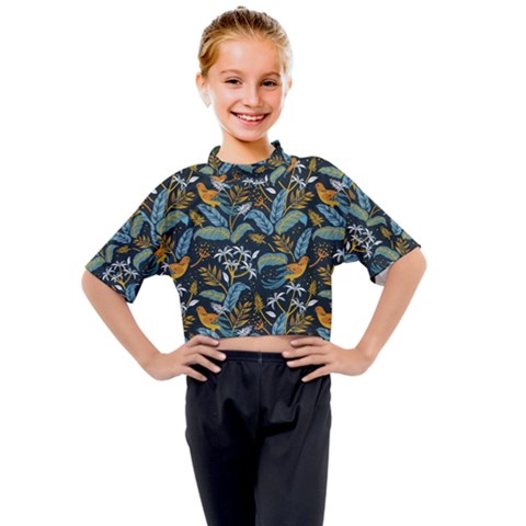 Tropical Bird Pattern Kids Mock Neck Tee by designsbymallika