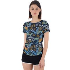 Tropical Bird Pattern Back Cut Out Sport Tee by designsbymallika