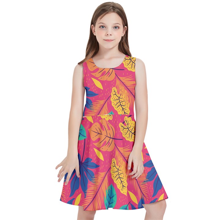 Beautiful Pink Tropical Pattern Kids  Skater Dress