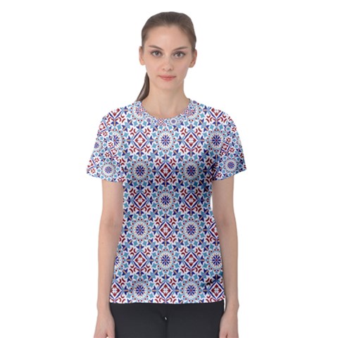 Blue Tile Pattern Women s Sport Mesh Tee by designsbymallika