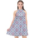 Blue Tile Pattern Halter Neckline Chiffon Dress  View1