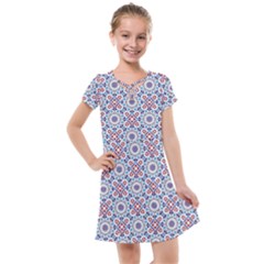 Blue Tile Pattern Kids  Cross Web Dress by designsbymallika