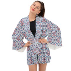 Blue Tile Pattern Long Sleeve Kimono by designsbymallika