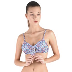 Blue Tile Pattern Tie Up Cut Bikini Top by designsbymallika