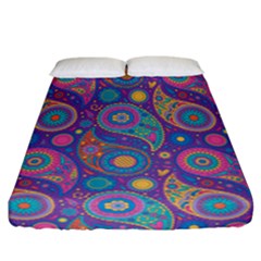 Baatik Purple Print Fitted Sheet (california King Size) by designsbymallika