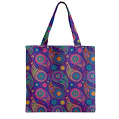 Baatik Purple Print Zipper Grocery Tote Bag by designsbymallika