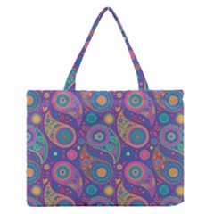 Baatik Purple Print Zipper Medium Tote Bag by designsbymallika