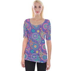 Baatik Purple Print Wide Neckline Tee