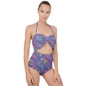 Baatik Purple Print Scallop Top Cut Out Swimsuit View1