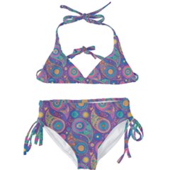 Baatik Purple Print Kids  Classic Bikini Set by designsbymallika