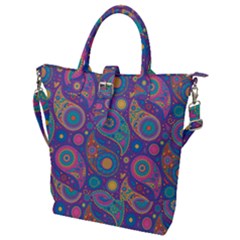 Baatik Purple Print Buckle Top Tote Bag by designsbymallika