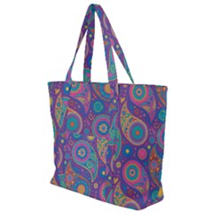 Baatik Purple Print Zip Up Canvas Bag by designsbymallika