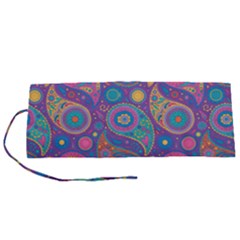 Baatik Purple Print Roll Up Canvas Pencil Holder (s) by designsbymallika