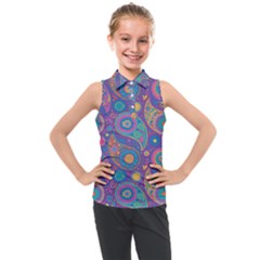 Baatik Purple Print Kids  Sleeveless Polo Tee