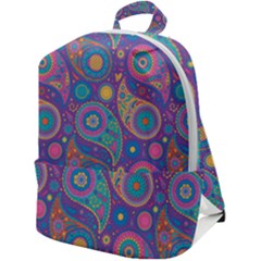 Baatik Purple Print Zip Up Backpack by designsbymallika