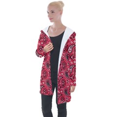 Baatik Red Pattern Longline Hooded Cardigan by designsbymallika