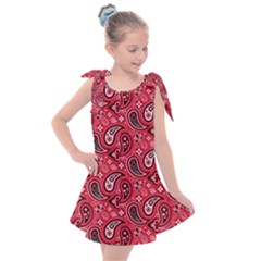 Baatik Red Pattern Kids  Tie Up Tunic Dress