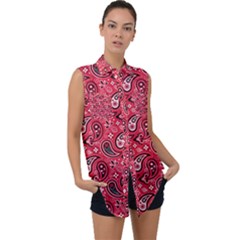 Baatik Red Pattern Sleeveless Chiffon Button Shirt