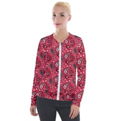 Baatik Red Pattern Velvet Zip Up Jacket by designsbymallika