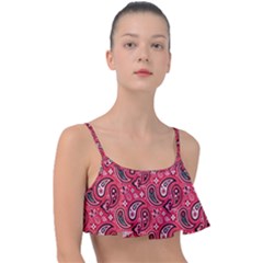 Baatik Red Pattern Frill Bikini Top by designsbymallika