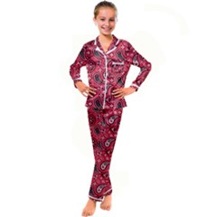 Baatik Red Pattern Kid s Satin Long Sleeve Pajamas Set by designsbymallika