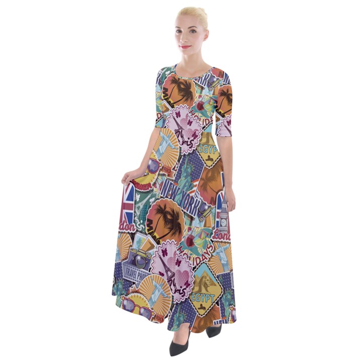 Travel Is Love Half Sleeves Maxi Dress