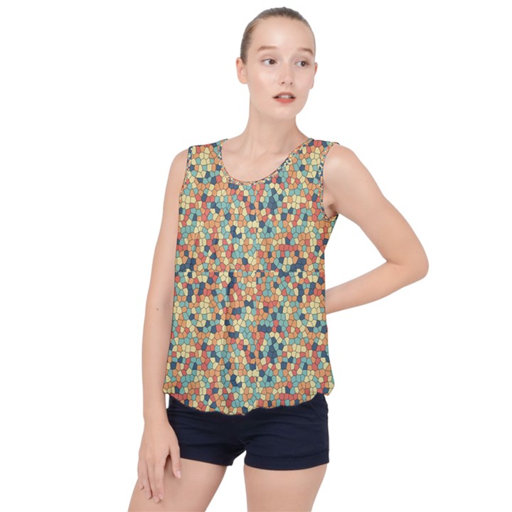 Mosaic Print 2 Bubble Hem Chiffon Tank Top