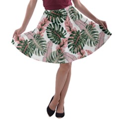 Tropical Leaves Pattern A-line Skater Skirt by designsbymallika