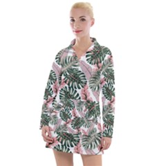 Tropical Leaves Pattern Women s Long Sleeve Casual Dress by designsbymallika