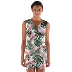 Tropical Leaves Pattern Wrap Front Bodycon Dress by designsbymallika