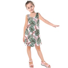 Tropical Leaves Pattern Kids  Sleeveless Dress by designsbymallika