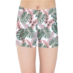 Tropical Leaves Pattern Kids  Sports Shorts by designsbymallika