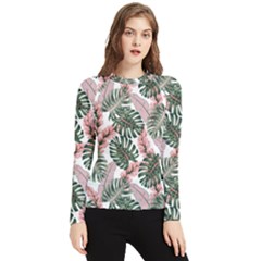 Tropical Leaves Pattern Women s Long Sleeve Rash Guard by designsbymallika